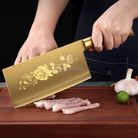 Ensemble de couteaux de cuisine en acier inoxydable de style luxueux, ensemble de couteaux de chef professionnels dorés avec manche en bois