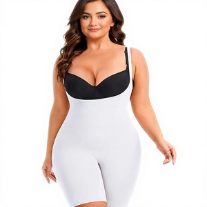 Women's <b>White</b> Bodycon <b>Bodysuit</b> With Black Bra Top Tummy Control <b>Shapewear</b> Sleeveless Sweetheart Neck Knee Length Activewear - Product Image 1