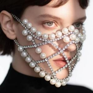 Masques en voile perlé pour femmes, cadeaux en maille, chaînes de mode, masque facial, masque de bal masqué, costume de fête, accessoires de visage <span class=keywords><strong>sexy</strong></span>, bijoux - Product Image 1