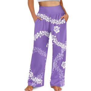 Puakenikeni stampa floreale <span class=keywords><strong>pantaloni</strong></span> larghi donna <span class=keywords><strong>pantaloni</strong></span> Hawaii con tasche elastici vita alta su misura Casual <span class=keywords><strong>Palazzo</strong></span> <span class=keywords><strong>pantaloni</strong></span> - Product Image 3