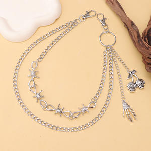 Cadena de cintura metálica de doble capa con calavera y mano fantasma, con púas y espinas, para fiestas de hip hop, accesorio de moda unisex - Product Image 3