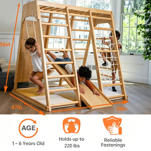 Wooden Indoor Playground Climber With <b>Swing</b> And Rock Wall For Kids 4-6 Years Unisex Climbing <b>Frame</b> Wooden Outdoor - Product Image 4