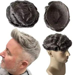 Gri tam dantel Hairpiece peruk tedarikçisi avrupa işlenmemiş insan saçı sistemleri 32mm dalga peruk kahverengi 40% gri