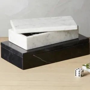 Italy Carrara white marble box with lid chess piece stone storage box