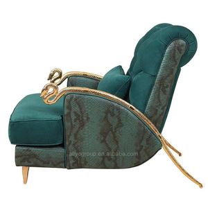 كرسي صالون فردي مخصص اللون من الجلد الأخضر بظهر عالي وتصميم فاخر لغرفة المعيشة - Product Image 2