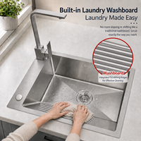 Évier de buanderie carré moderne en acier inoxydable 304 avec égouttoir intégré, écologique, facile à nettoyer, pour chambre, école, lavage, OEM, vente en gros