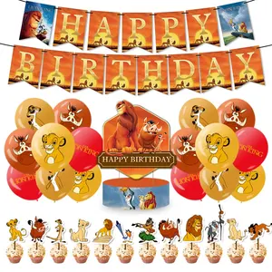 Decoração de festa com tema de Rei Leão Simba, banner de feliz aniversário, decoração para crianças e meninos, material de decoração para festa de aniversário