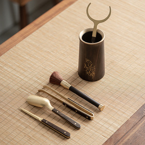Juego de Seis Herramientas de Té de Latón y Madera para Ceremonia del Té, Utensilios de Té Kung Fu, Colección Completa - Product Image 3