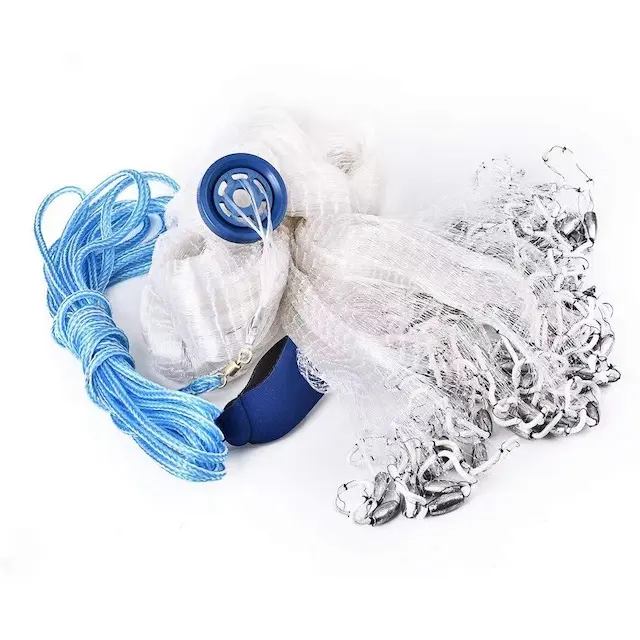 Handmade American Saltwater Fishing Cast Net with Heavy Duty Real Zinc Sinker Weights for Bait Trap Fish 4/6/8Ft Radius, 3/8 Inc