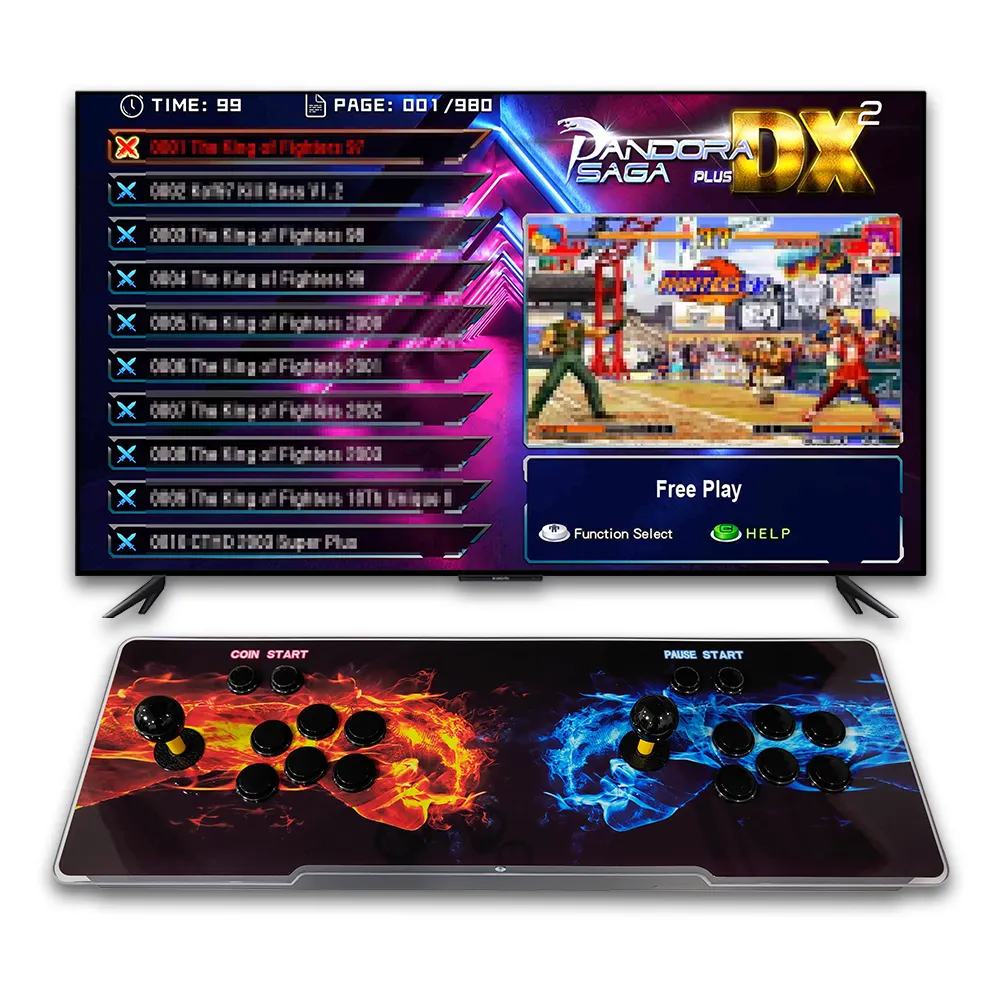 2023 nouveau Pandora Saga DX 9800 en 1 boîte de jeu 3D 1-4 joueurs Console de jeux vidéo d'arcade rétro de haute qualité armoire Bartop