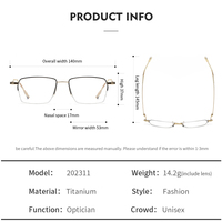 Montura de Gafas de Titanio 202311, Montura de Gafas Retro, Montura de Gafas de Media Montura para Hombre y Mujer, Ligeras, Ópticas