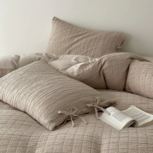 Sang trọng màu be bông ba gạc tất cả các mùa Quilt <span class=keywords><strong>Jacquard</strong></span> thoải mái bộ đồ giường đặt làm mát giường Duvet cover Set - Product Image 2