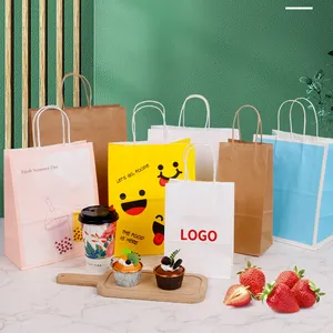 F Bolsa de papel blanco y negro con logotipo Bolsas de papel Kraft marrón reciclado con asa Bolsa de compras de papel Kraft personalizada con su propio logotipo