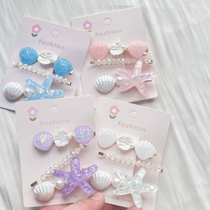 Charms Beach Accesorios para el cabello 3 piezas por juego Pearl Beaded Starfish Shell Sea Hair Clips - Product Image 2