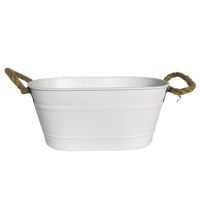 Pot Bunga & Pot Tanaman Rustic, Pot Oval Galvanis untuk Taman, Handuk Hotel dan Perlengkapan Kamar Mandi, Wadah dengan Pegangan Rotan Jerami