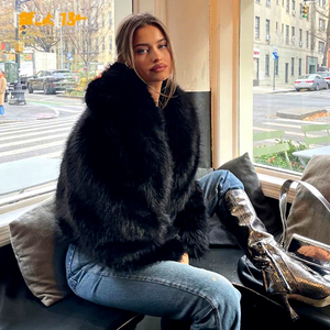 OFTBUY Abrigo de Piel Sintética de Zorro para Mujer, Chaqueta Corta de Invierno Cálida y Gruesa con Cuello Chalín y Manga Murciélago, Estilo Urbano, OEM Personalizado, MOQ Bajo, Envío Rápido - Product Image 1