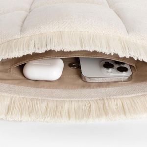 Housse d'ordinateur portable matelassée confortable et moelleuse pour femmes, 16, 15, 14, 13 pouces, en lin matelassé doux avec franges pour ordinateur - Product Image 3