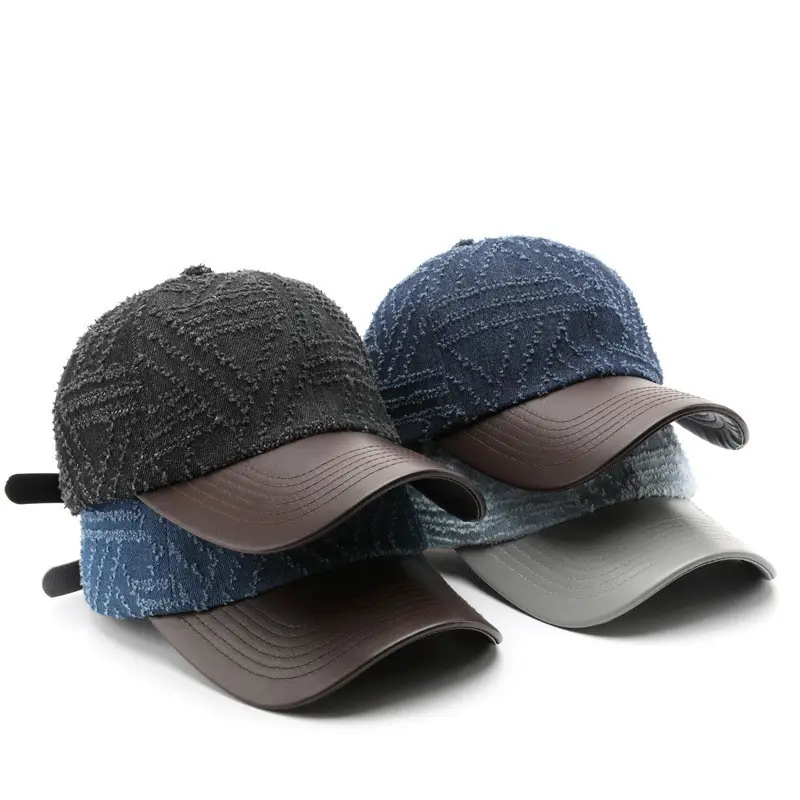Patchwork PU Leather Baseball Cap Sun Visor For Men Women Black Navy Cotton Streetwear Trucker Hat Sport Hat