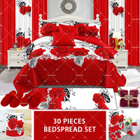 Ensemble de literie matelassé 30 pièces motif rose avec rideaux et drap-housse en coton pour chambre à coucher – Vente en gros