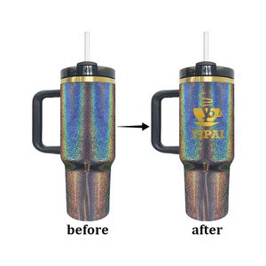 H2.0 40oz Black Vacuum Insulated Stainless Steel Gold Plated Shimmer Glitter Tumbler for Laser Engrave and Sublimation - Product Image 1