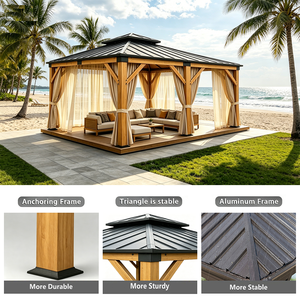 Grand gazebo d'extérieur en cèdre avec toit rigide résistant aux intempéries, rideaux d'intimité inclus - Product Image 4