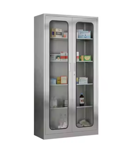 Armoire médicale en acier inoxydable tendance à 2 portes vitrées pour clinique, hôpital, pharmacie, laboratoire avec étagères réglables et serrures sécurisées - Product Image 1