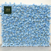 Mur de fleurs artificielles romantiques de haute qualité, roses bleues et hortensias, pour décoration intérieure et extérieure, anniversaires, maison
