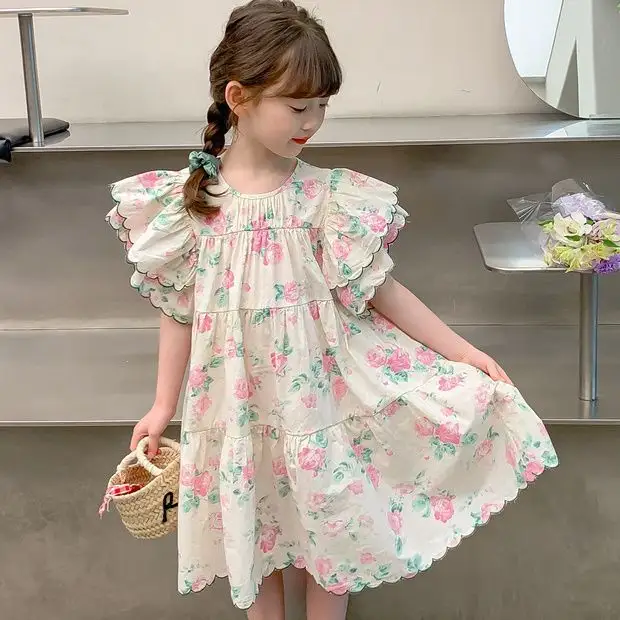 New Fashion Summer Children Skirts Floral Pattern Sweet Princess Baby Girls Dresses