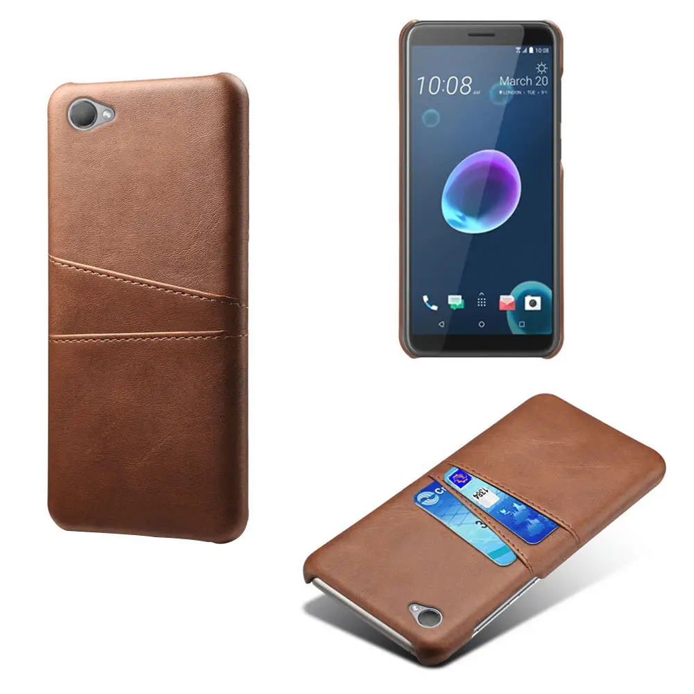 Hard PC Two Card Slots Leather Phone Case For Htc Desire 12 Back Cover