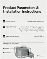 Lampe de terrarium intelligente en plastique à 3 modes UVB UVA LED, spectre complet, minuterie, intensité réglable, pour tortue, lézard, gecko