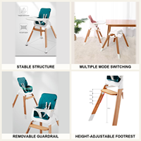 Chaise haute bébé convertible, tabouret bas, plusieurs modes de réglage, ceinture de sécurité à 5 points, barrière de sécurité amovible, plateau réglable en hauteur