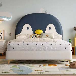 2025 cama flotante de pingüino para niños, diseño de dibujos animados, cama individual de madera maciza para niños, adolescentes, estilo minimalista moderno - Product Image 4