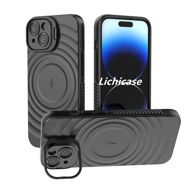 Lichicase Magnetic Matte Shockproof Case for iPhone 14 14 Pro 14 Plus Mobile Phone Shell with Camera Stand
