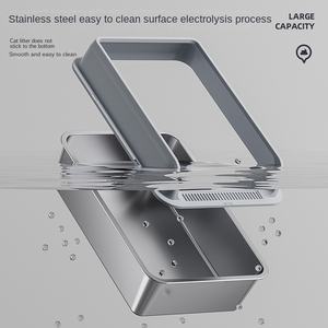 Lettiera per Gatti Rettangolare Moderna in Acciaio Inox con Coperchio Anti-Schizzi in Metallo e Plastica, Extra Large, Ingresso dall'Alto, Semi-Chiusa, Facile da Pulire - Product Image 4