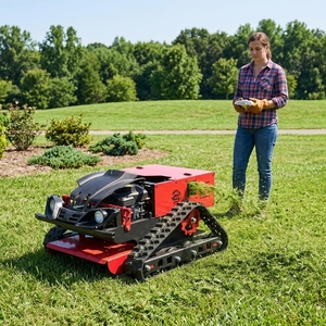 Vente directe usine Nouveaux tondeuses à gazon hybrides essence-électriques télécommandées tout-terrain Portée 100m Largeur de travail 55cm Acier - Product Image 1