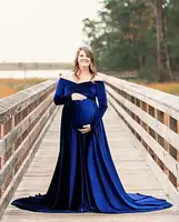 Moederschap Jurken Voor Baby Douches Lange Mouw Zwangere Vrouwen Fluwelen Maxi Gown Dress Sexy V-hals Zwangerschap Jurk Voor Foto schieten
