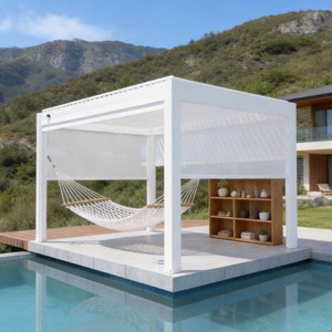 Pergola en aluminium avec toit rigide, <span class=keywords><strong>moustiquaire</strong></span>, rideaux à fermeture éclair, parois latérales pour l'intimité, protection contre les insectes, pour l'<span class=keywords><strong>extérieur</strong></span> - Product Image 1