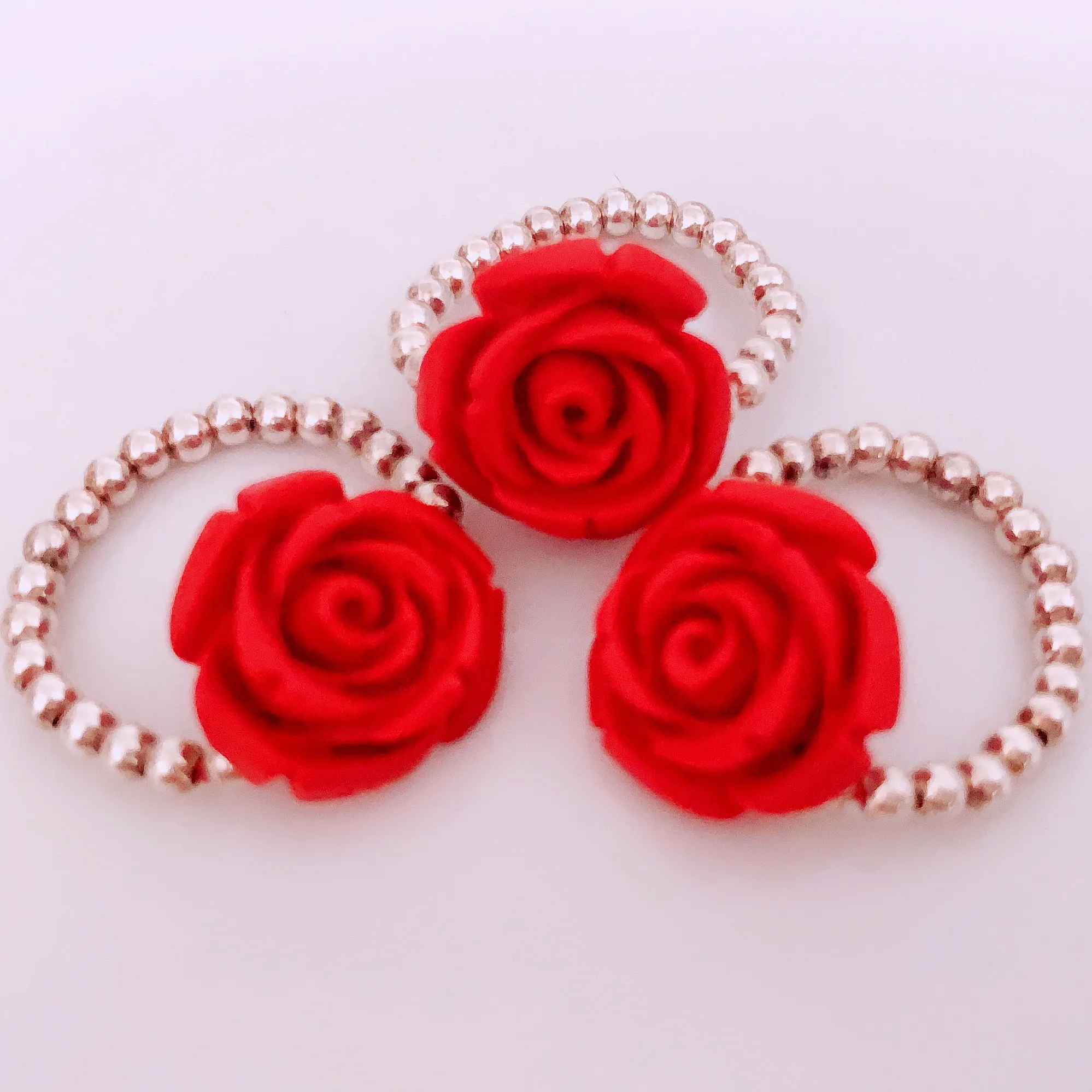 925 ayar gümüş darı boncuk moda Cinnabar küçük kırmızı çiçek el yapımı özel tasarım yüzük