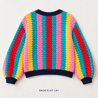 Cardigan en crochet personnalisé pour femme, motif arc-en-ciel, boutons sur le devant, manches longues bouffantes, manteau en tricot pour un style décontracté au quotidien