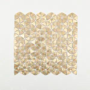 Ready To Ship Mesh Mounted Gravity Aluminium Metal Elements Mini Gold Hexagon Mosaic Wall Tiles