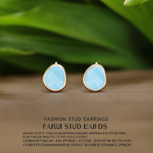 Fashion <b>Stud</b> <b>Earrings</b> 316L Stainless Steel PVD Gold Plating Sustainable Resistant <b>Blue</b> Stone Inlay - Product Image 3