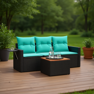 Ensemble de canapés de patio en polyrotin noir avec coussins, 4 places, mobilier d'extérieur, design contemporain - Product Image 2