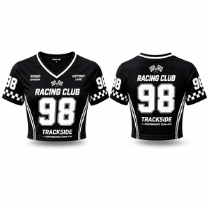 เสื้อเจอร์ซีย์แข่งรถผู้หญิง แขนสั้น ผ้าตาข่ายพิมพ์ลายตารางหมากรุกสีดำขาว แบบครอป  พร้อมสกรีนหมายเลขตามสั่ง สำหรับแฟนคลับรถแข่ง - Product Image 3