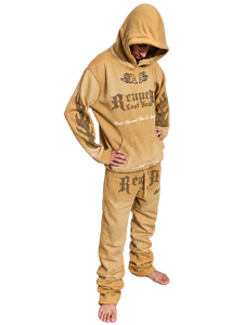 Ensemble de survêtement à capuche marron pour homme, en coton, avec sweat-shirt et pantalon de survêtement, imprimé lettres, style streetwear décontracté, longueur intégrale, avec strass - Product Image 6