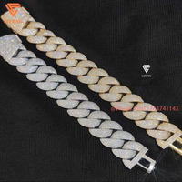 Chaîne cubaine Miami Ice Out Hiphop 20 mm en argent 925 avec moissanite, collier chaîne cubaine, diamant bulle, chaîne de rappeur en moissanite