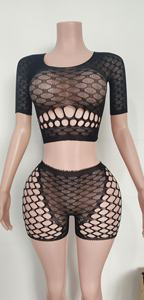 Yeni seksi kısa kollu üst külot 2 parça takım elbise vücut çorabı bodylingerie iç çamaşırı - Product Image 5