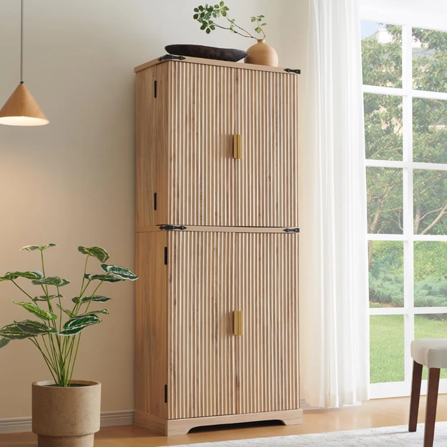 Fluted Pantry Cabinet 72" Tall Modern Storage Cabinet With 4 Doors