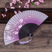 Éventail pliant en bambou de style chinois ancien HZ, motif fleur de pêcher, petit éventail pour femme, accessoires de photographie Cheongsam, classique et rétro
