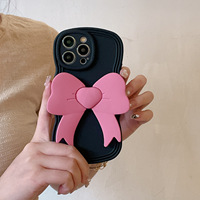 Mode femmes fille Silicone étui de téléphone portable pour iphone X XS XR 11 12 13 14 15 16 Pro Max avec arc rose support de téléphone réglable
