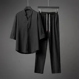 Ensembles de pantalons deux pièces pour hommes printemps été chemise et pantalon à manches courtes tenues pour hommes 5xl ensemble deux pièces pour hommes en coton solide